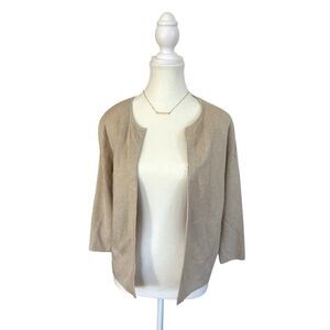 J. Mclaughlin Tan Beige Cotton Cashmere Crew Neck 3/4 Sleeve Cardigan Sweater XS